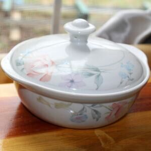 American Limoges Flowers Individual Casserole Dish With Lid Fine Porcelain Japan